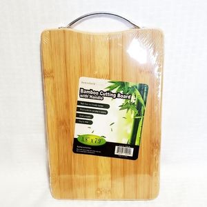 Household Trends Bamboo Cutting Board With Metal Handle  Eco Friendly.